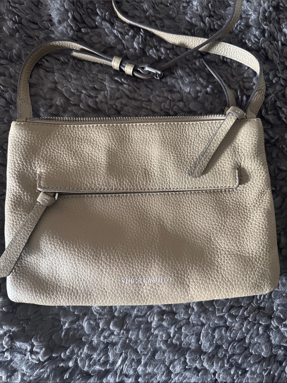 Vince Camuto Pebbled Leather Crossbody Bag in Taupe Gray